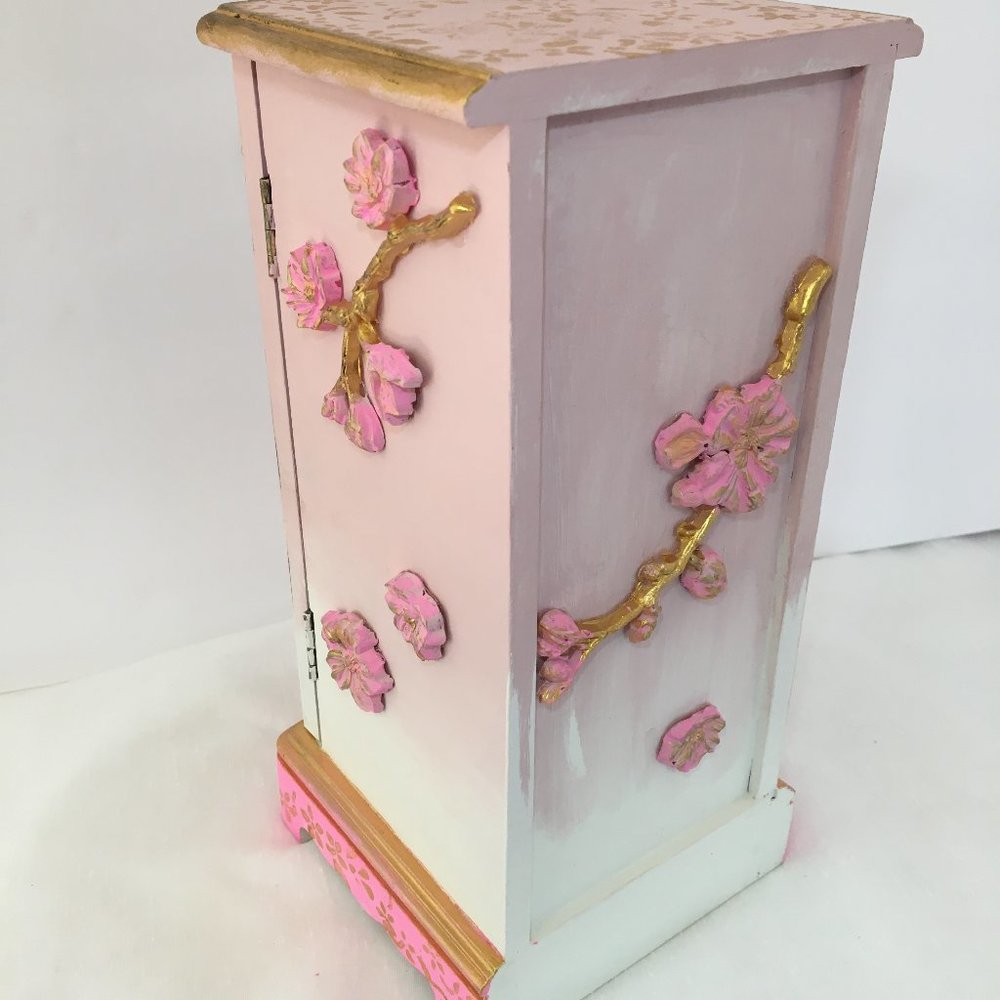 Vintage Wood Jewelry Box Refinished Upcycled Pink - Picture 12 of 14